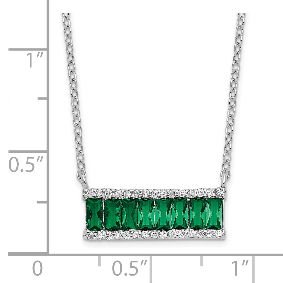 Sterling Silver Cheryl M Rhod Pl Green Crystal CZ 18 In Necklace