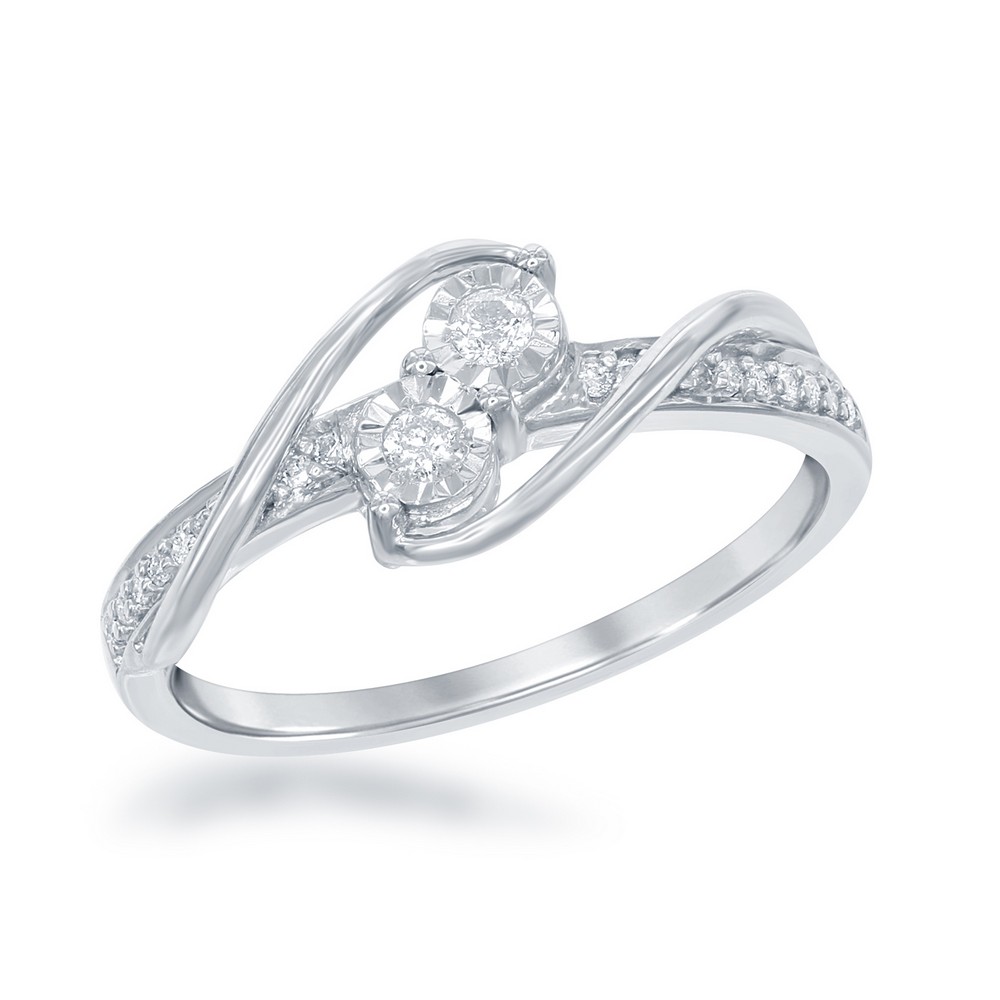 Sterling Silver Us2gether Round Two-Stone Diamond with Diamond Cut Border 1-6th cttw Ring
