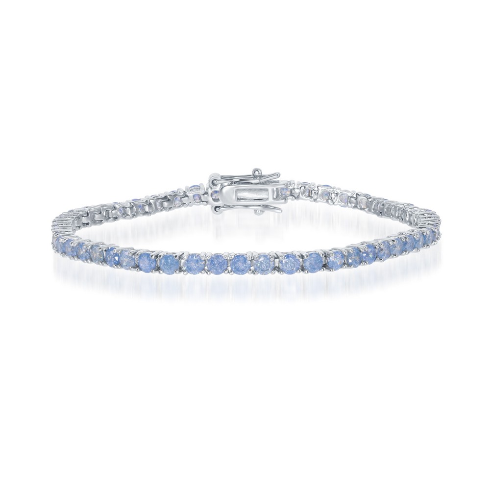 Sterling Silver Round Pronged Blue Ice Tennis Bracelet