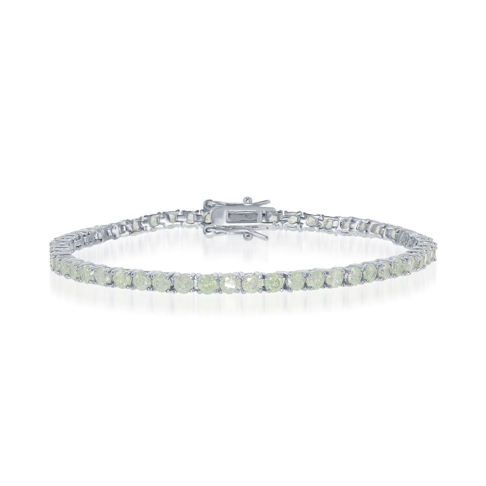Sterling Silver Round Prong- Set 3mm Light Green Ice Tennis Bracelet
