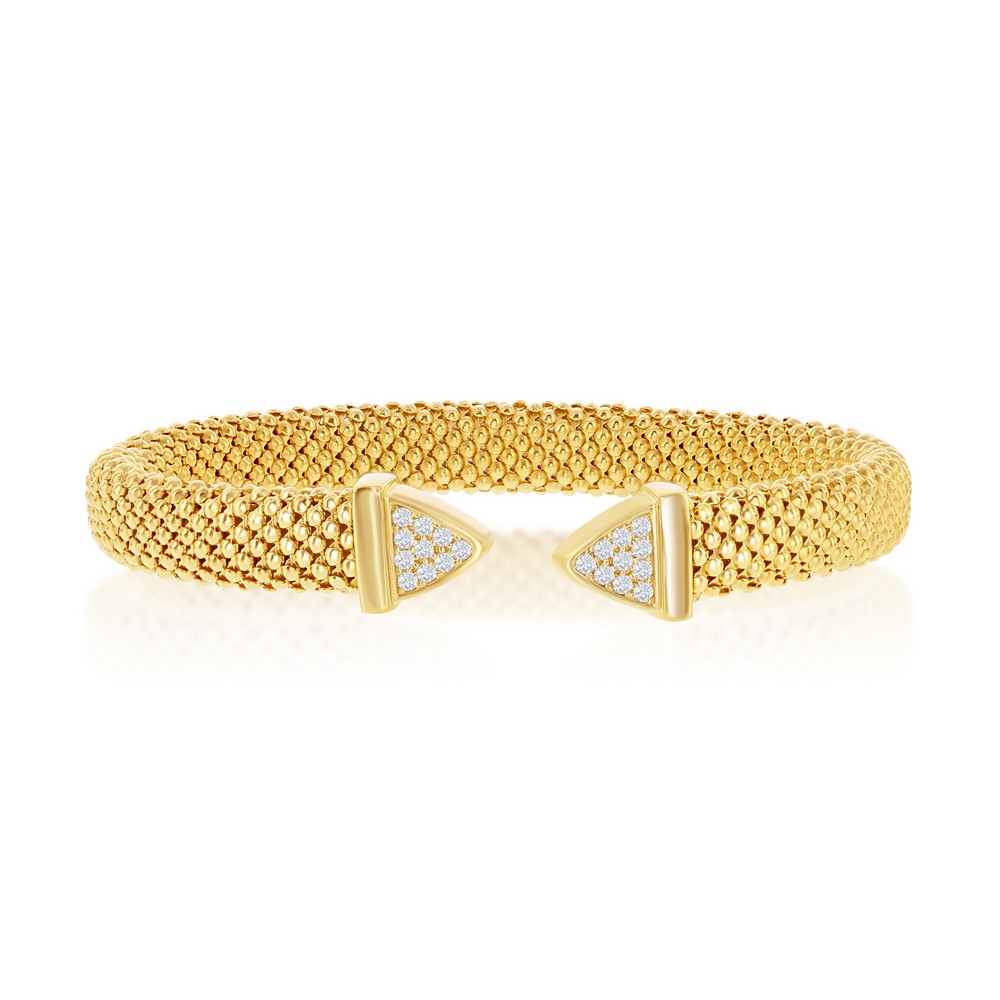 Sterling Silver Gold Plated Triangle Cubic Zirconia Mesh Bangle