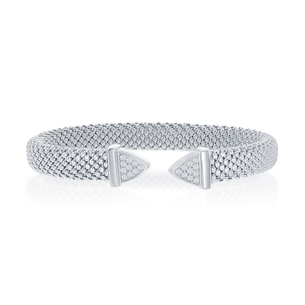 Sterling Silver Triangle Cubic Zirconia Mesh Bangle