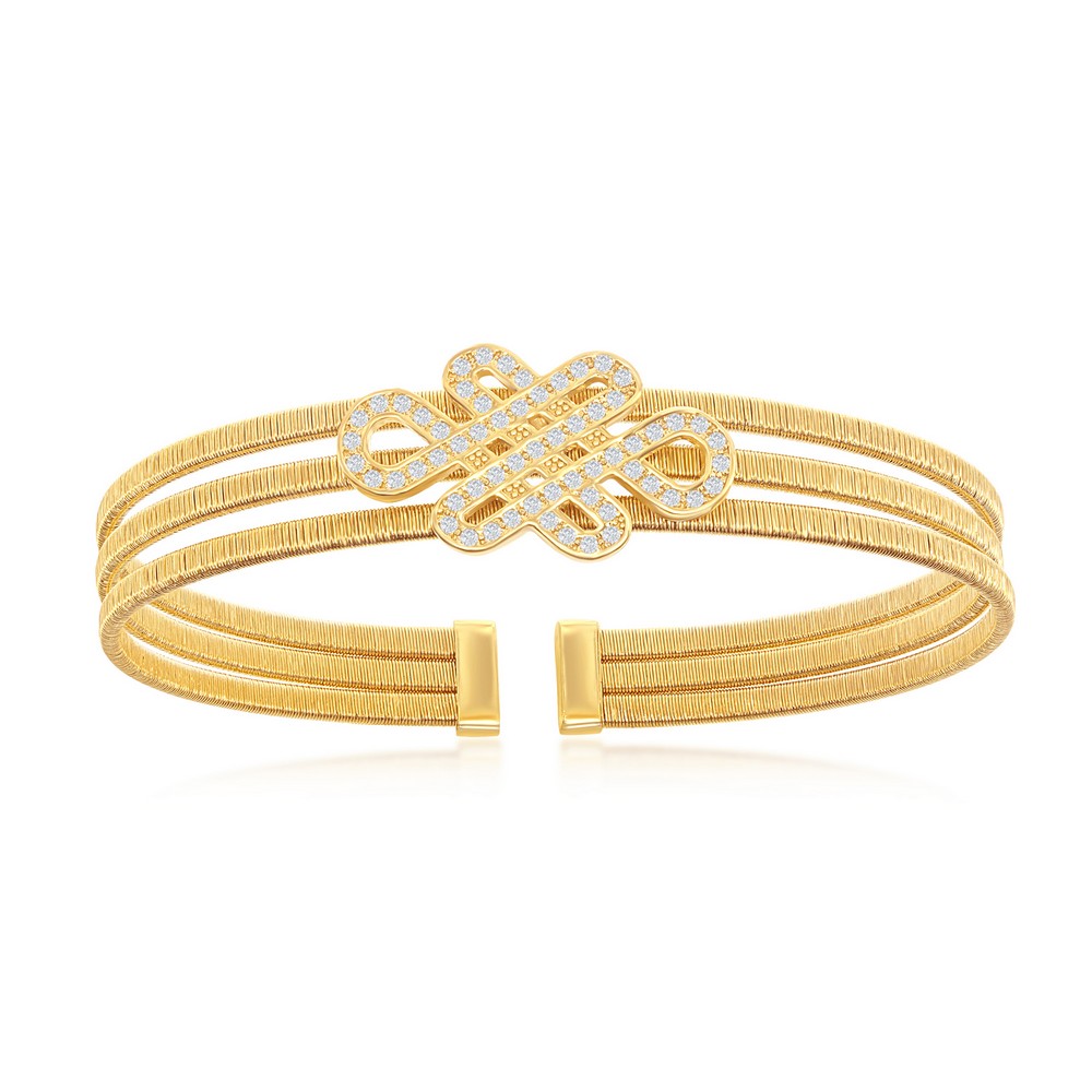 Sterling Silver Intertwined Design Triple Wire Bangle&comma; Bonded with 14K Gold Plating
