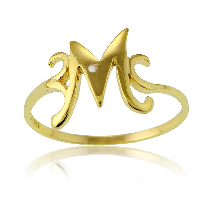 Sterling Silver 1 Micron Gold-plating Single CZ M Ring