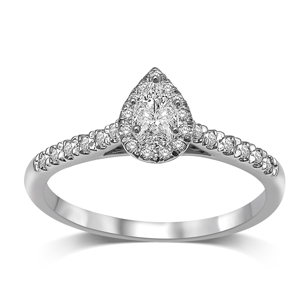 14K White Gold 1/2 Ct.Tw.Diamond Halo Engagement Ring - Unclaimed Diamonds