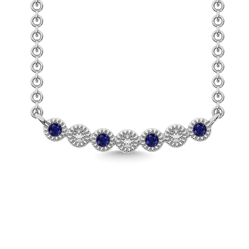 Sapphire Necklace 1/10 ct tw Diamonds 10K White Gold