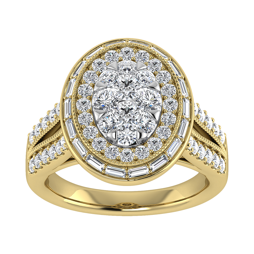 14K Yellow Gold 1 1/2.Tw. Round and Tapper Diamond Fashion Ring ...