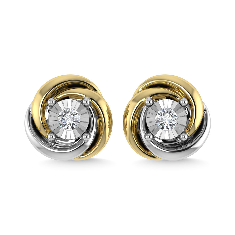 6 Prong Diamond Studs & Earrings Set in Gold