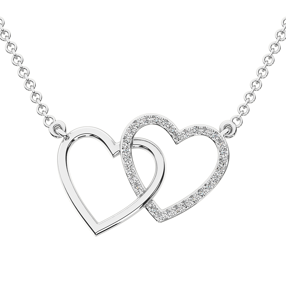 10K White Gold 1/10 Ct.Tw. Diamond Interlinked Heart Necklace ...