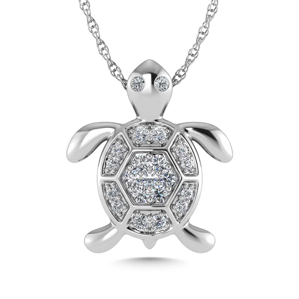14K White Gold Diamond 1/10 Ct.Tw. Sea of Life Turtle Pendant ...