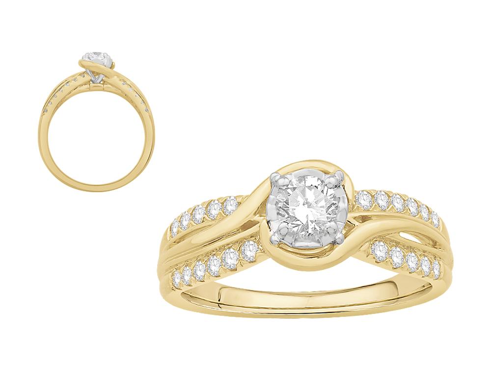 14KT YG/WG ENGAGEMENT RING WITH ROUND CTR