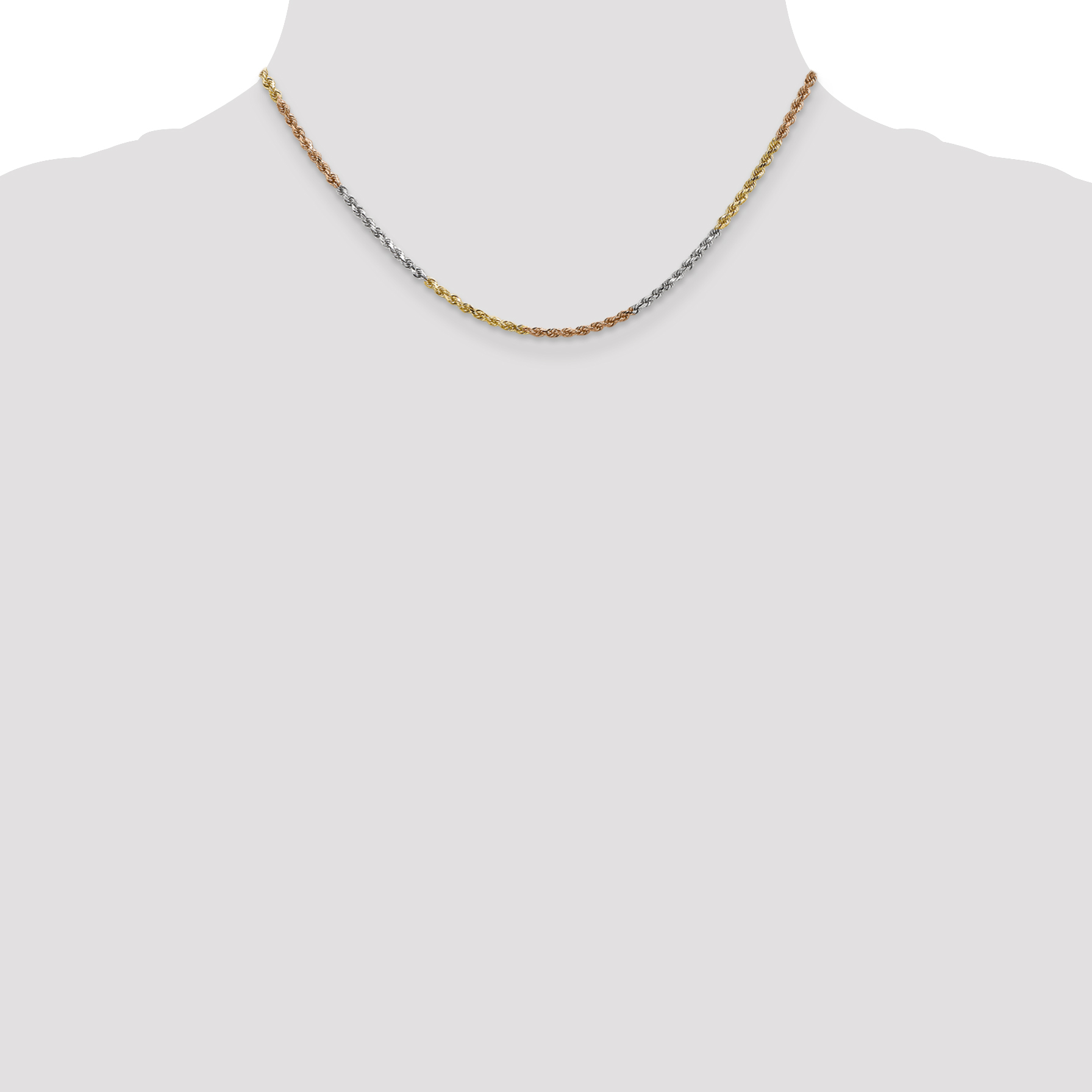 Hollow Rope Chain Necklace 14K Tri-Tone Gold 18