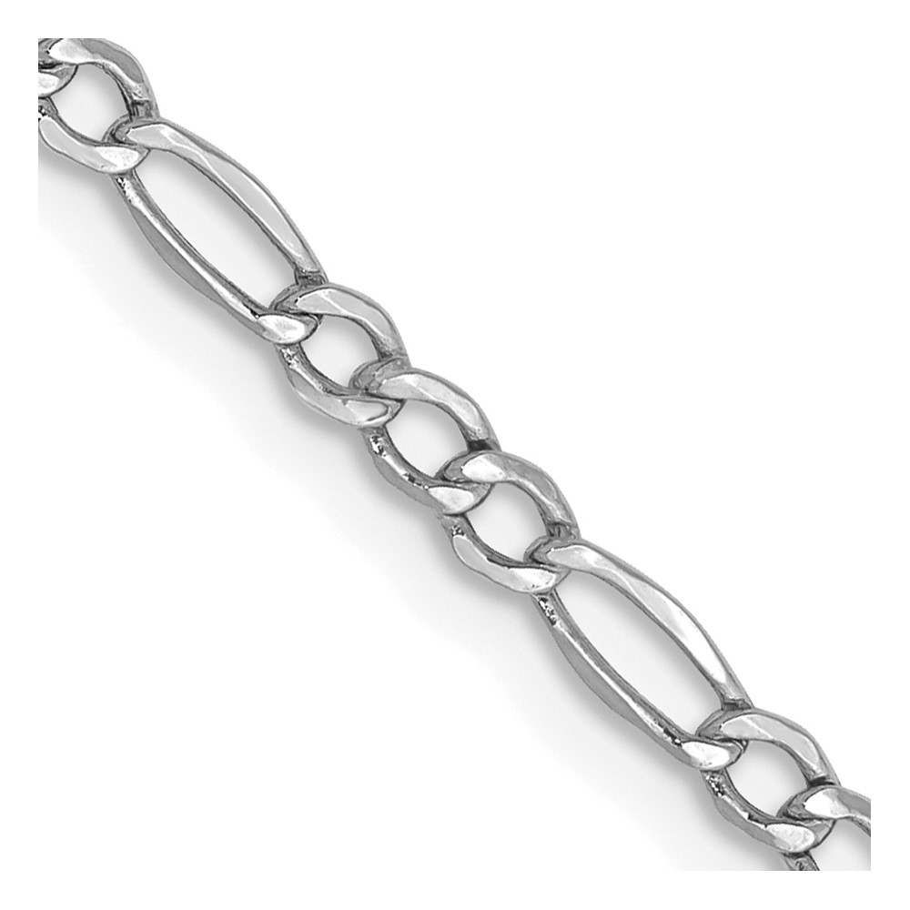 Real 14kt White Gold 2.5mm Semi-Solid Curb Link Chain; 20 inch; Lobster Clasp