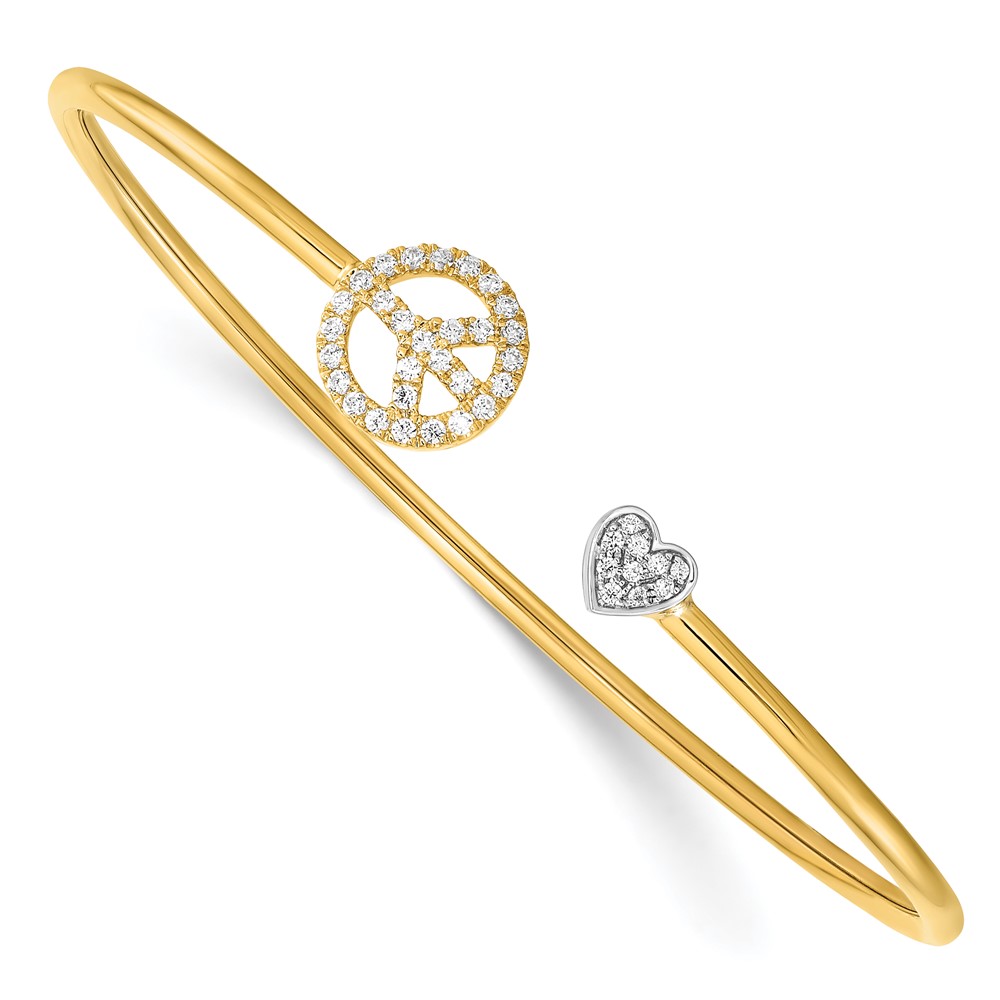 14k Twotone Diamond Peace & Heart Cuff Bangle Unclaimed Diamonds