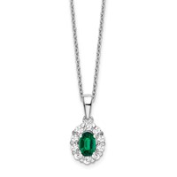 14K White Gold Lab Grown VS/SI FGH Dia & Cr Oval Emerald Pendant Necklace
