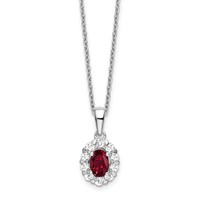 14K White Gold Lab Grown VS/SI FGH Dia & Cr Oval Ruby Pendant Necklace