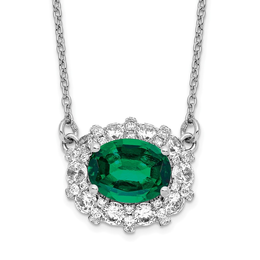 14K White Gold Lab Grown Dia. VS/SI FGH Lab Created Emerald Necklace