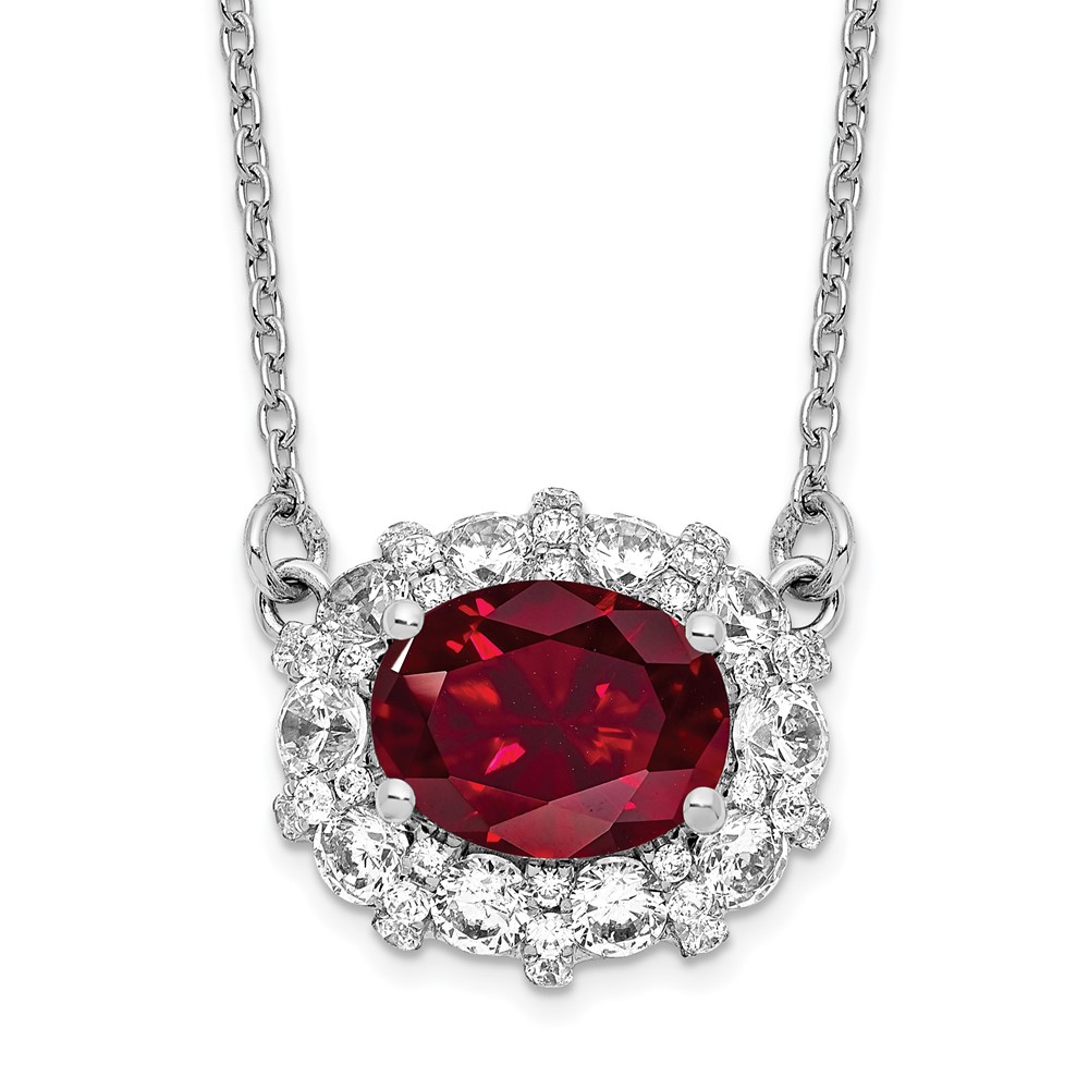 14K White Gold Lab Grown Dia. VS/SI FGH Lab Created Ruby Necklace