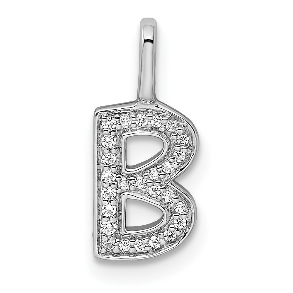 14K White Gold Diamond Letter B Initial Pendant - Unclaimed Diamonds