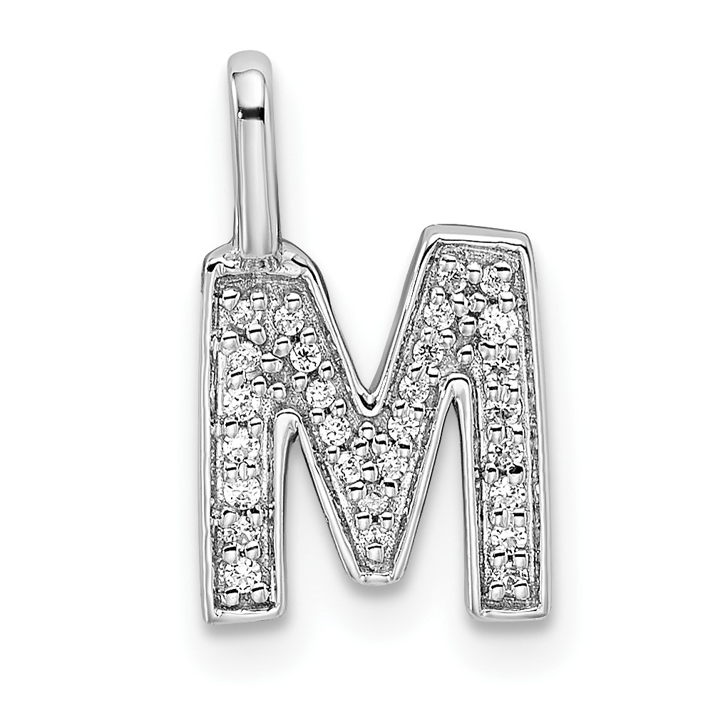 14K White Gold Diamond Letter M Initial Pendant - Unclaimed Diamonds