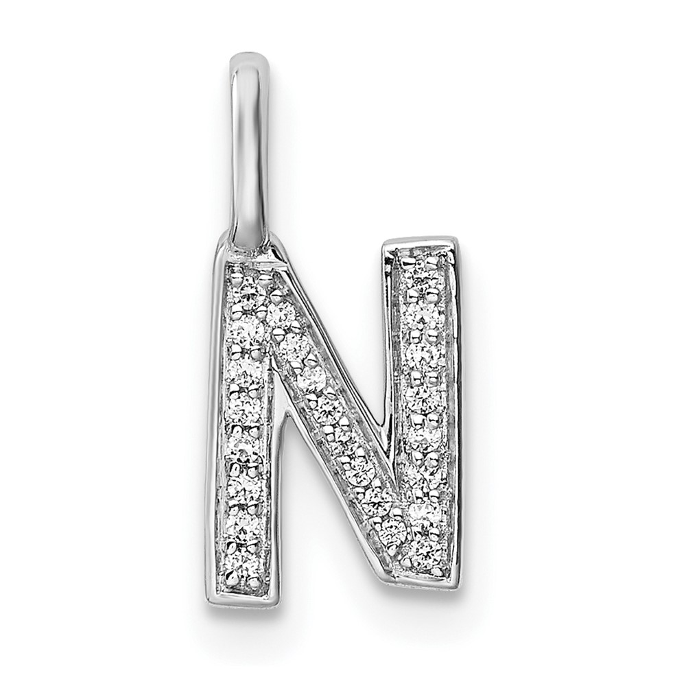 14K White Gold Diamond Letter N Initial Pendant - Unclaimed Diamonds