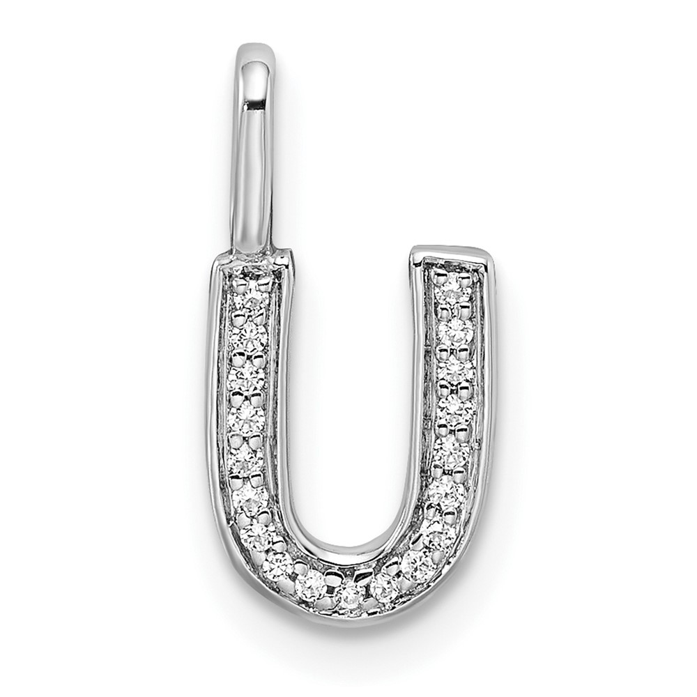 14K White Gold Diamond Letter U Initial Pendant - Unclaimed Diamonds