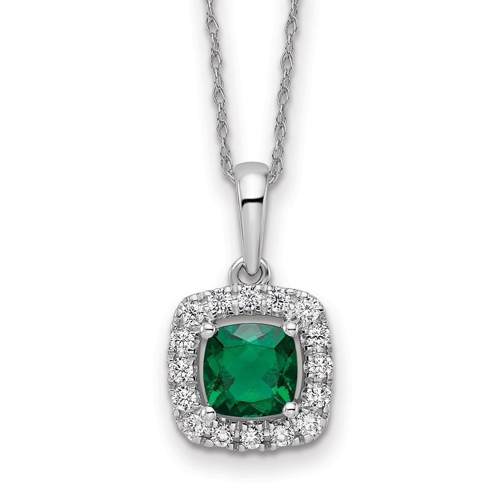 10kw Lab Grown VS/SI FGH Dia and Created Emerald Halo Pendant w/ chain