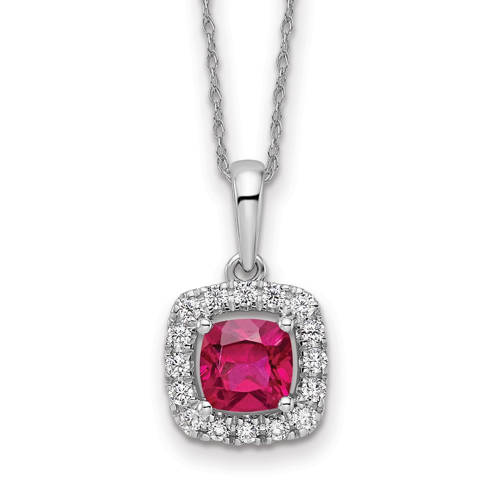10kw Lab Grown VS/SI FGH Dia and Created Ruby Halo Pendant w/ chain