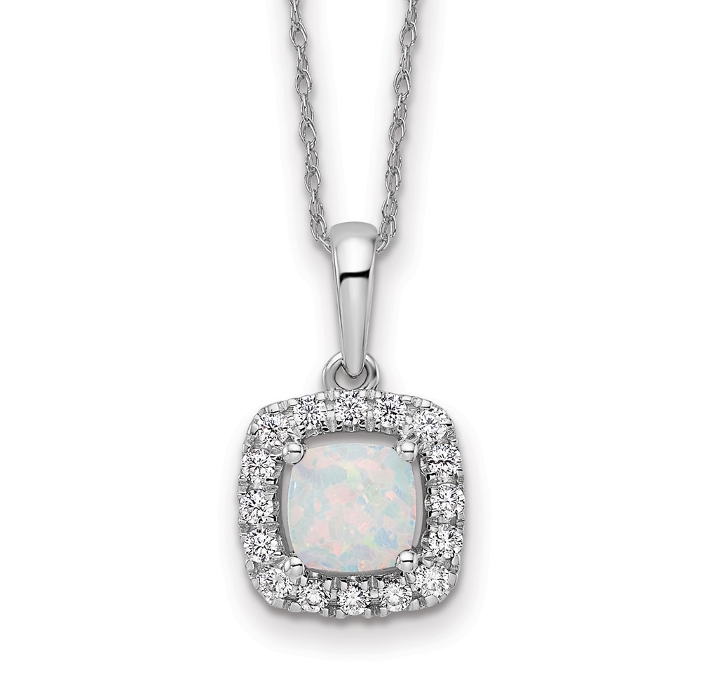 10kw Lab Grown VS/SI FGH Dia and Created Opal Halo Pendant w/ chain