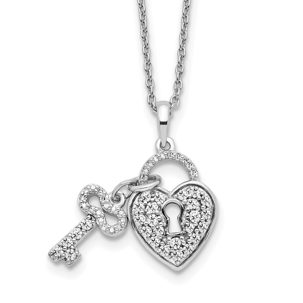 10K White Lab Grown VS/SI FGH Dia Heart Lock and Key Pendant Necklace