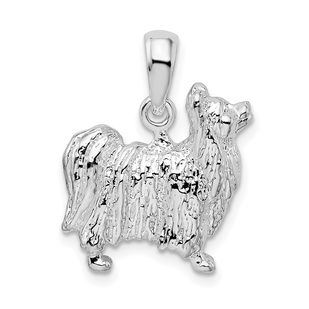 Sterling Silver Textured 3d Papillon Dog Pendant Charm Necklace