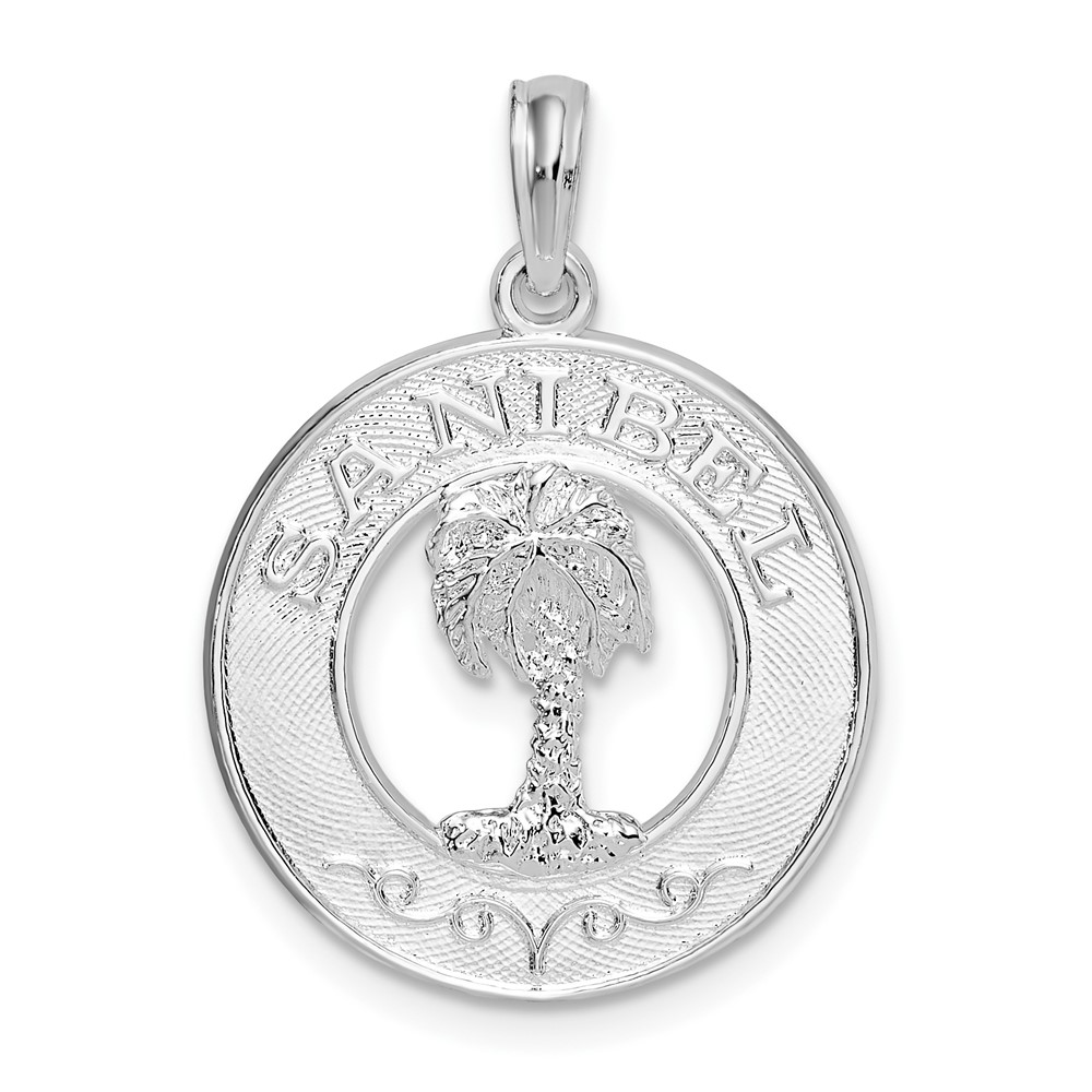 Sterling Silver Polished Sanibel Circle w/Palm Tree Pendant