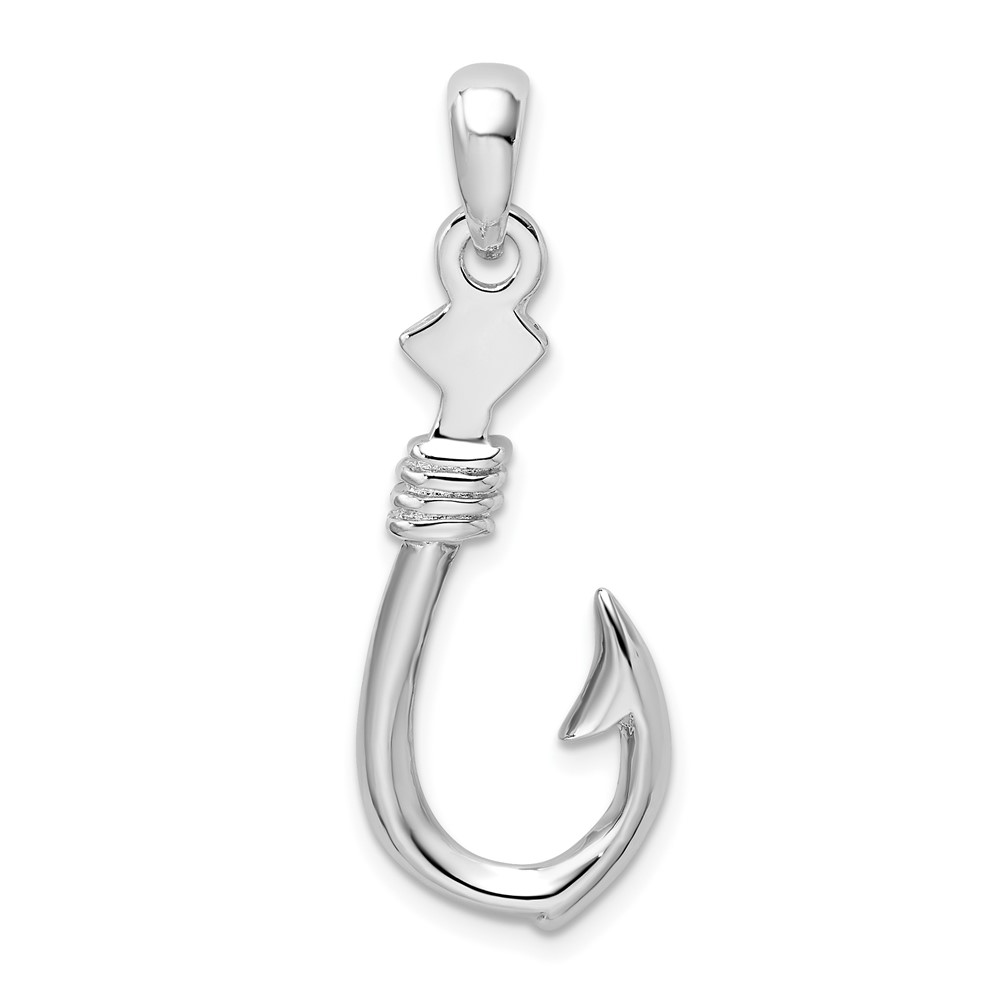 Sterling Silver Polished 3D Fish Hook w/14k Accent Pendant - Unclaimed  Diamonds