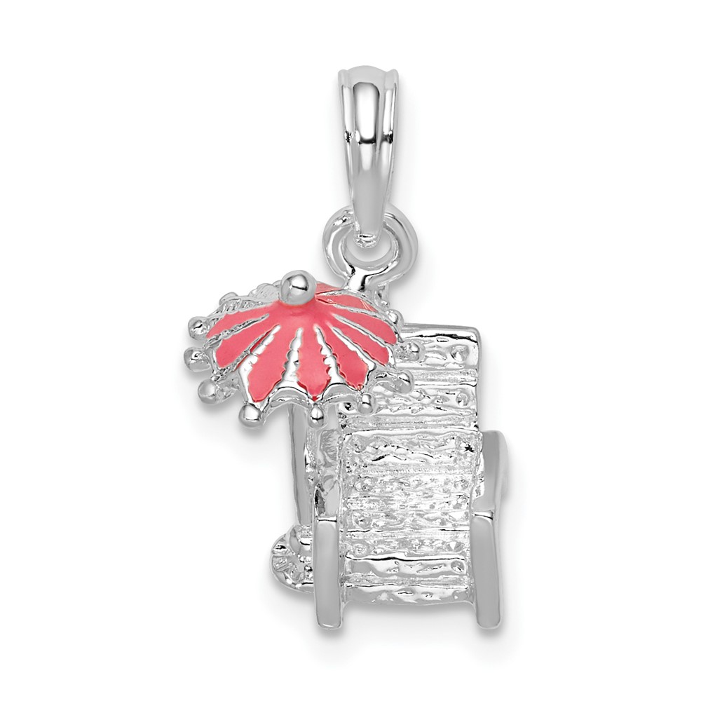 Sterling Silver Polished 3D Enameled Beach Chair Pendant