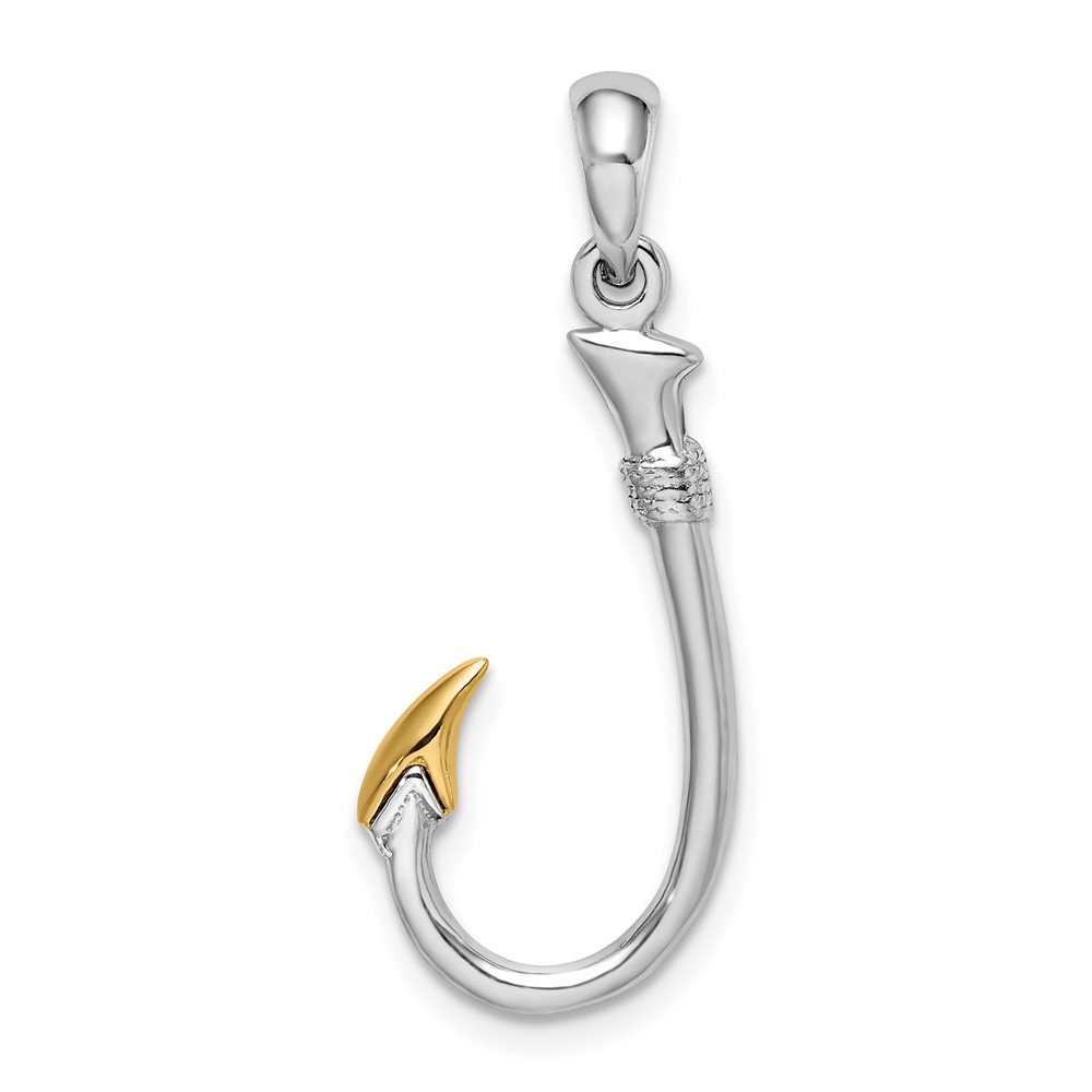 Sterling Silver Polished 3D Fish Hook w/14k Accent Pendant - Unclaimed  Diamonds