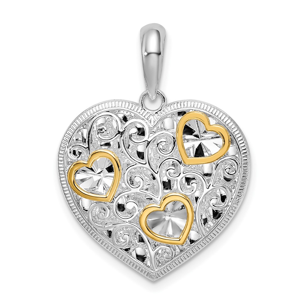 Sterling Silver Fancy Heart w/14k Accents Pendant - Unclaimed Diamonds