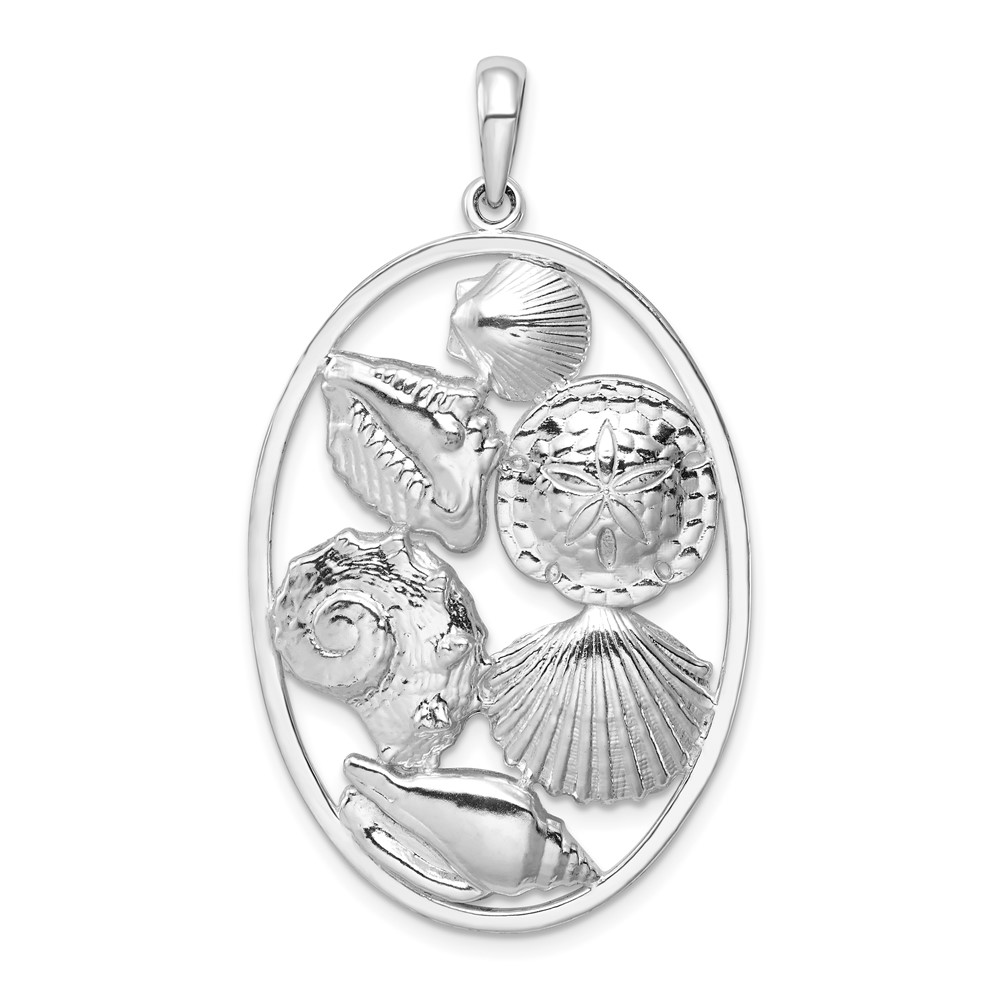 Sterling Silver Polished Shells Oval Pendant - Unclaimed Diamonds