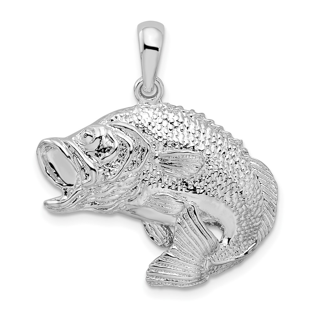 Sterling Silver Polished Jumping Bass Fish Pendant - Unclaimed Diamonds