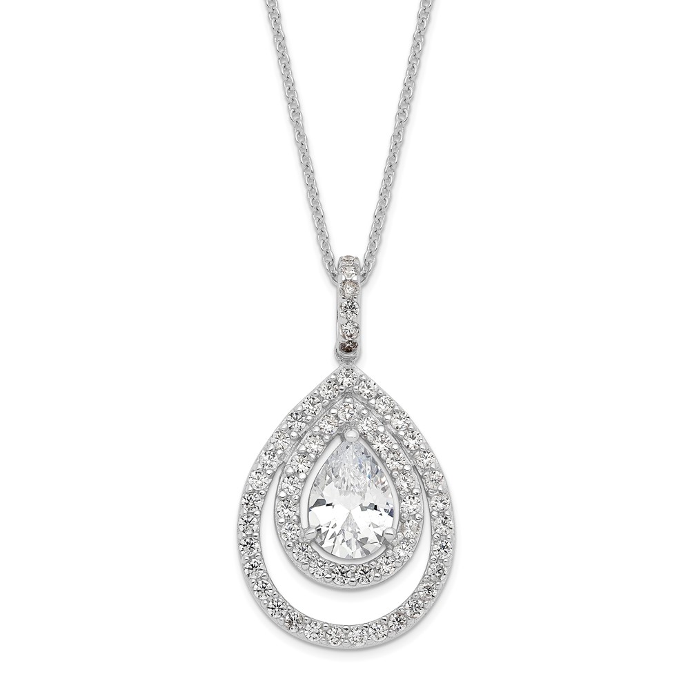 Sterling Silver Cheryl M Rh-p Double Frame CZ Pear Center Pendant ...