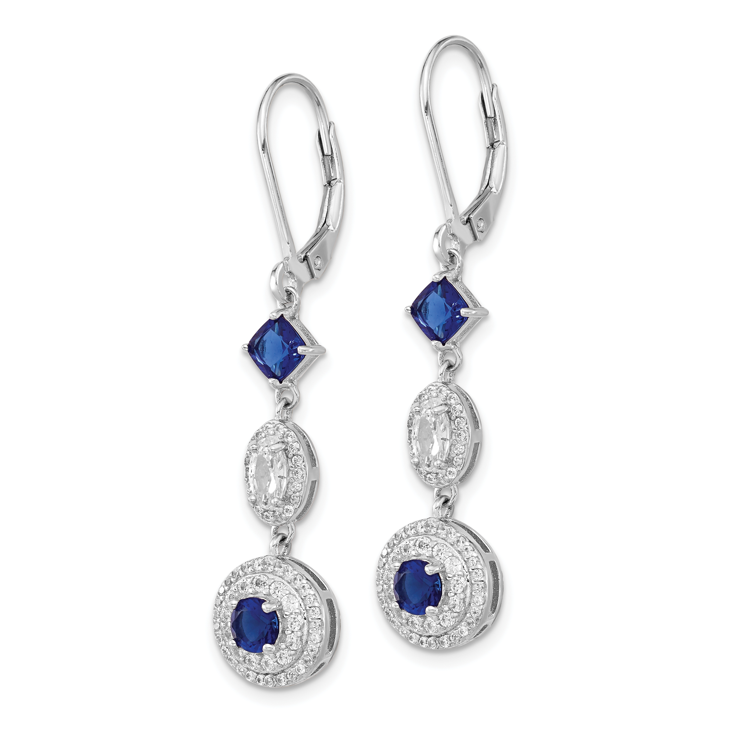 Sterling Silver Cheryl M Rhod-pl Blue Glass and CZ Leverback Earrings ...