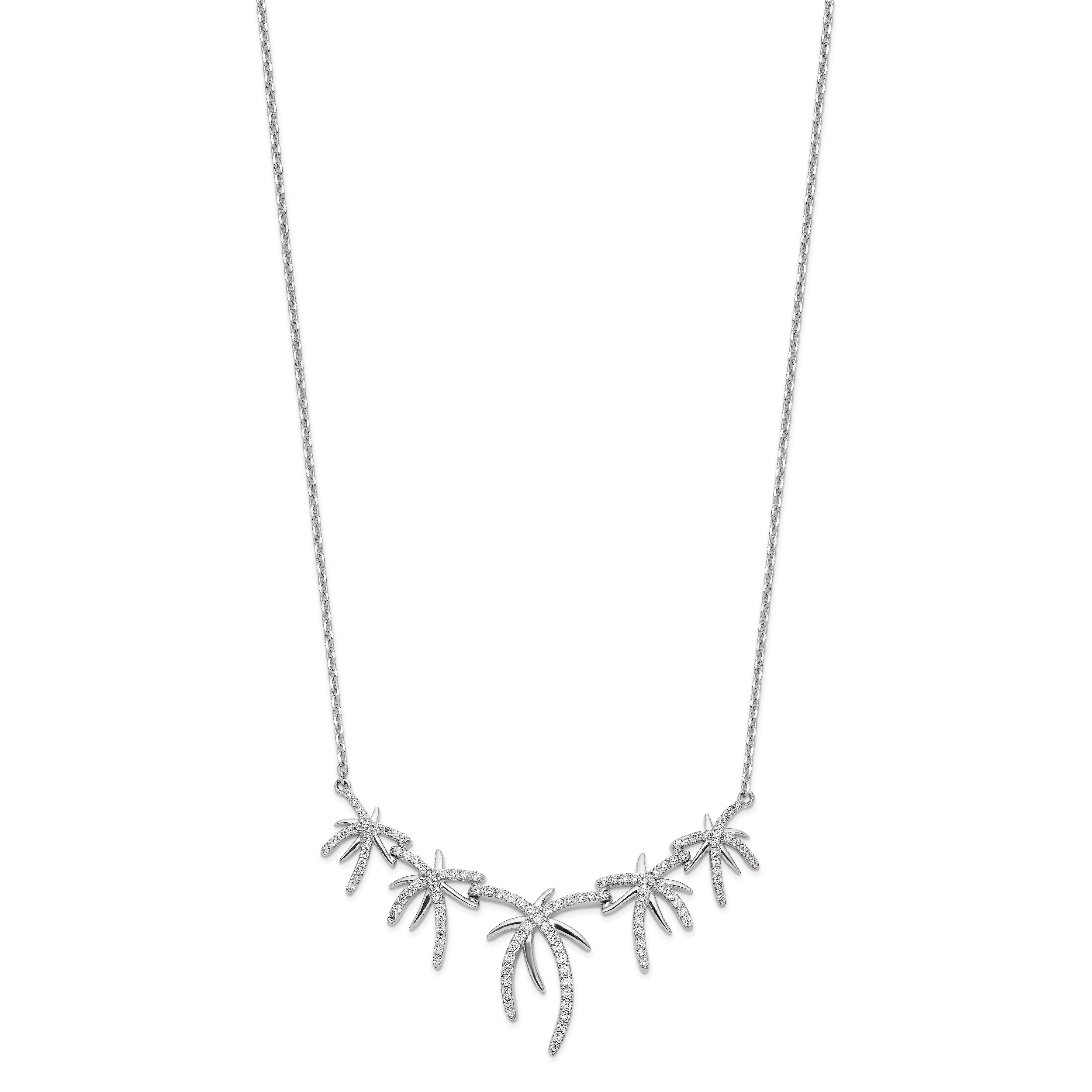 16 Sterling Silver CZ Palm Tree with 2 Extension Necklace 