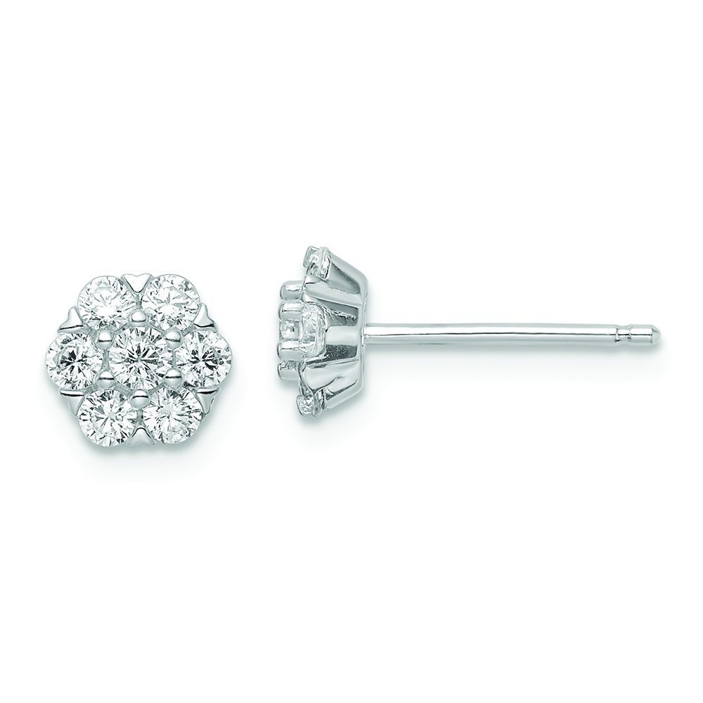 Sterling Silver Rhodium-plated Polished w/CZ Flower Post Earrings