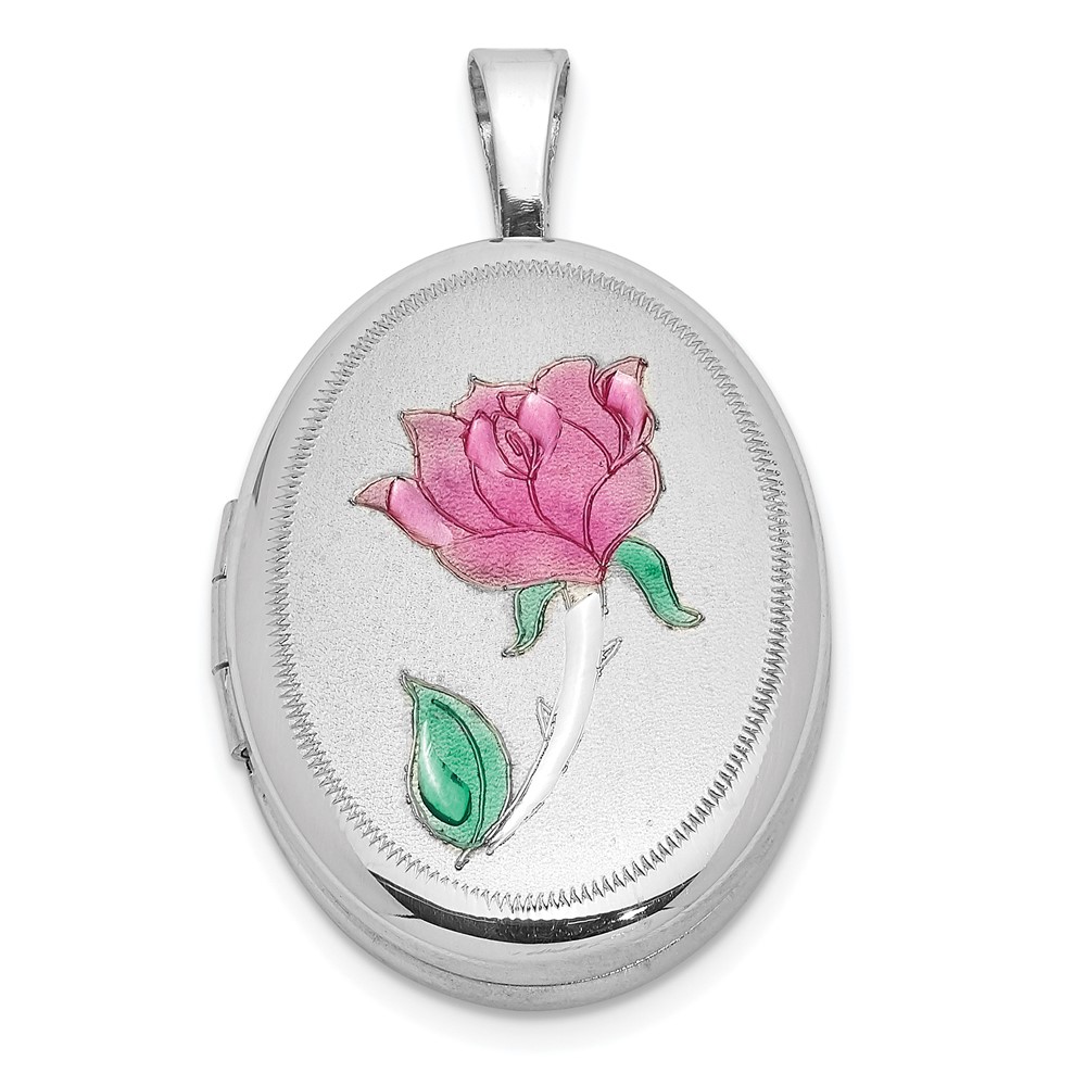 Sterling Silver Rose Locket Pendant Oval Flower