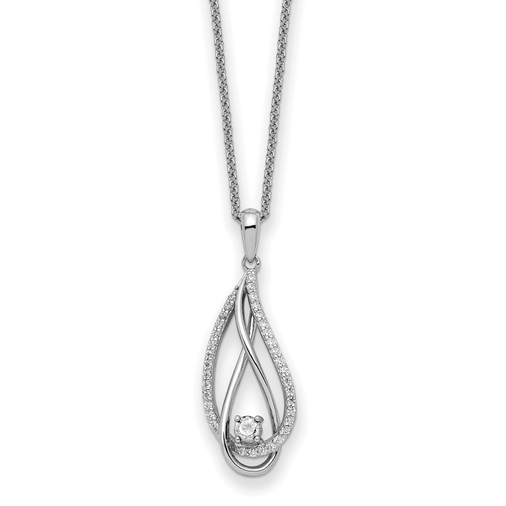 Diamond Teardrop Necklace 1/10 ct tw Round-cut Sterling Silver & 10K Yellow  Gold 18