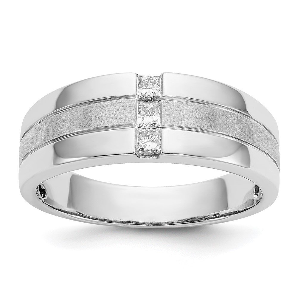 10k White Gold Lab Grown VS/SI FGH Dia Polished and Satin Men's Ring
