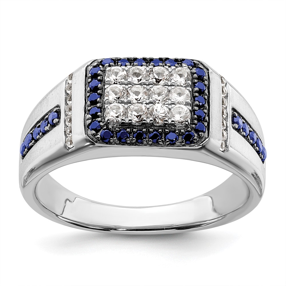 10kw Created Blue Sapphire & Lab Grown VS/SI FGH Dia Men's Ring