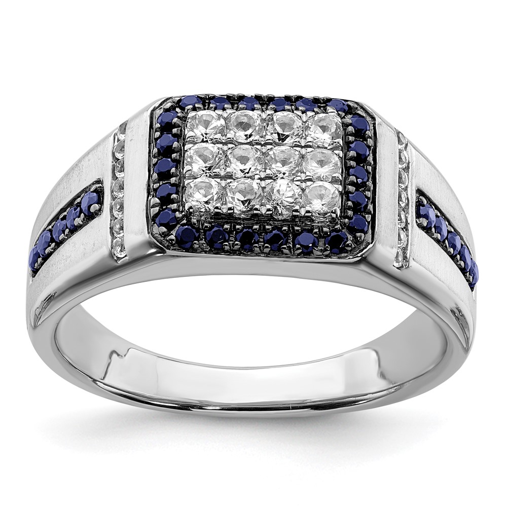 10k White Gold Created Blue Sapphire & Lab Grown Diamond Men's Ring