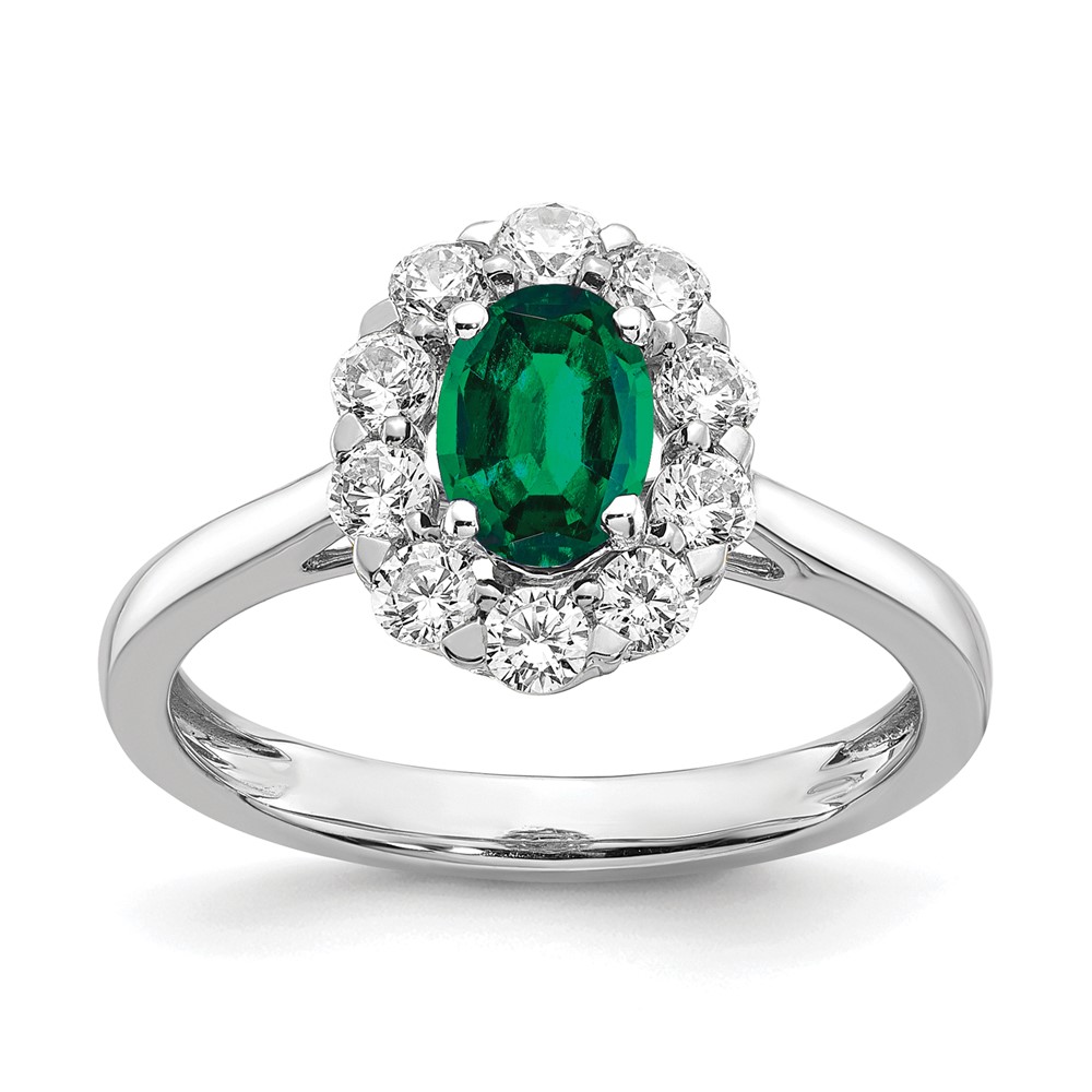 14K White Gold Lab Grown VS/SI FGH Dia & Cr. Oval Emerald Fashion Ring