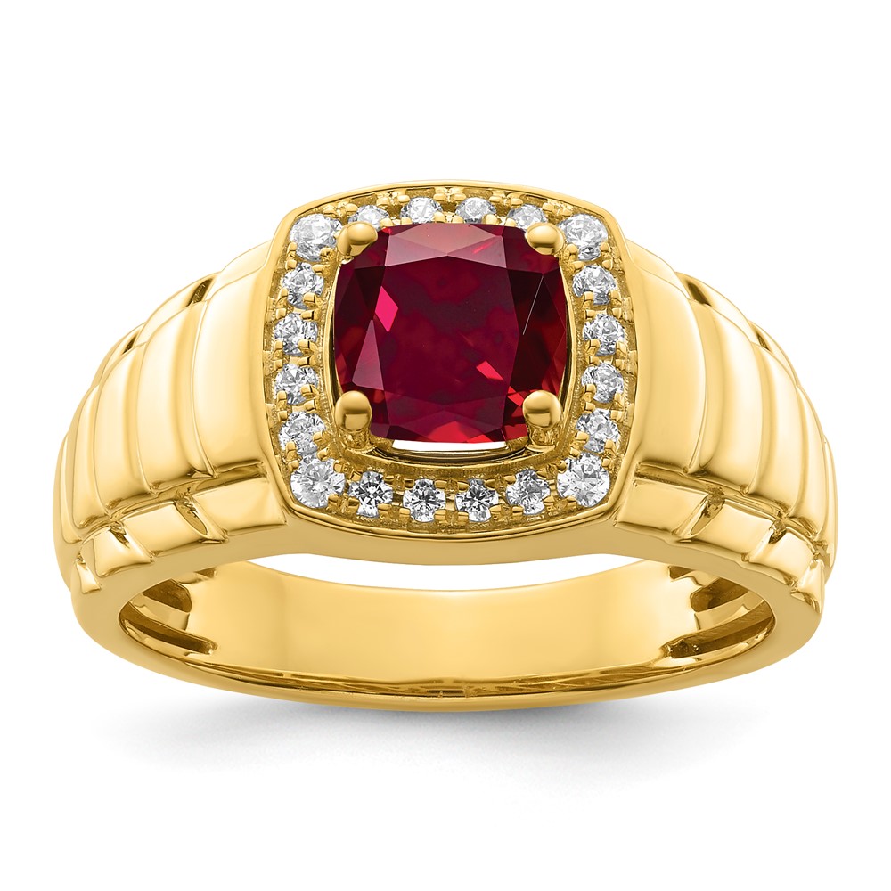 10k Yellow Gold Created Ruby & Lab Grown Diamond Men's Ring
