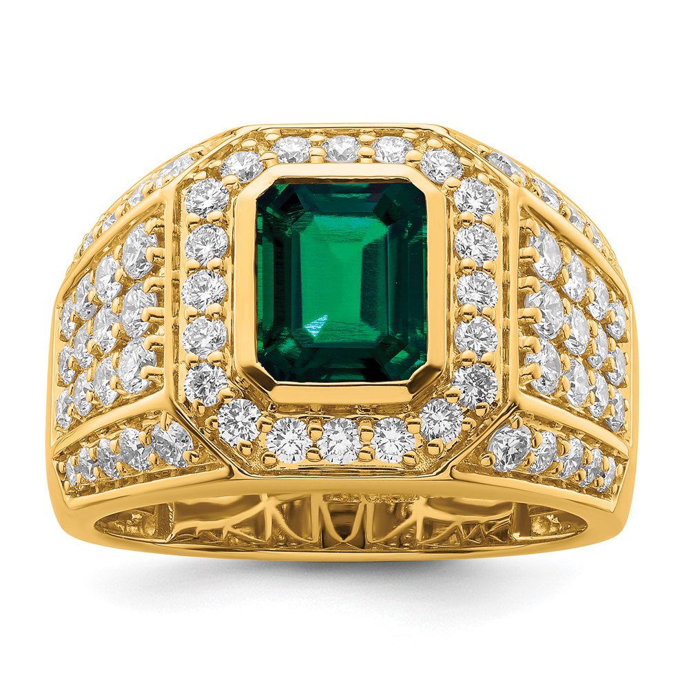 10k Created Emerald & VS/SI GH, Lab Grown Diamond Mens Ring